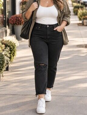Levi’s Wedgie Black Distressed Boyfriend Ankle Jeans High Rise Cotton Blend Moto